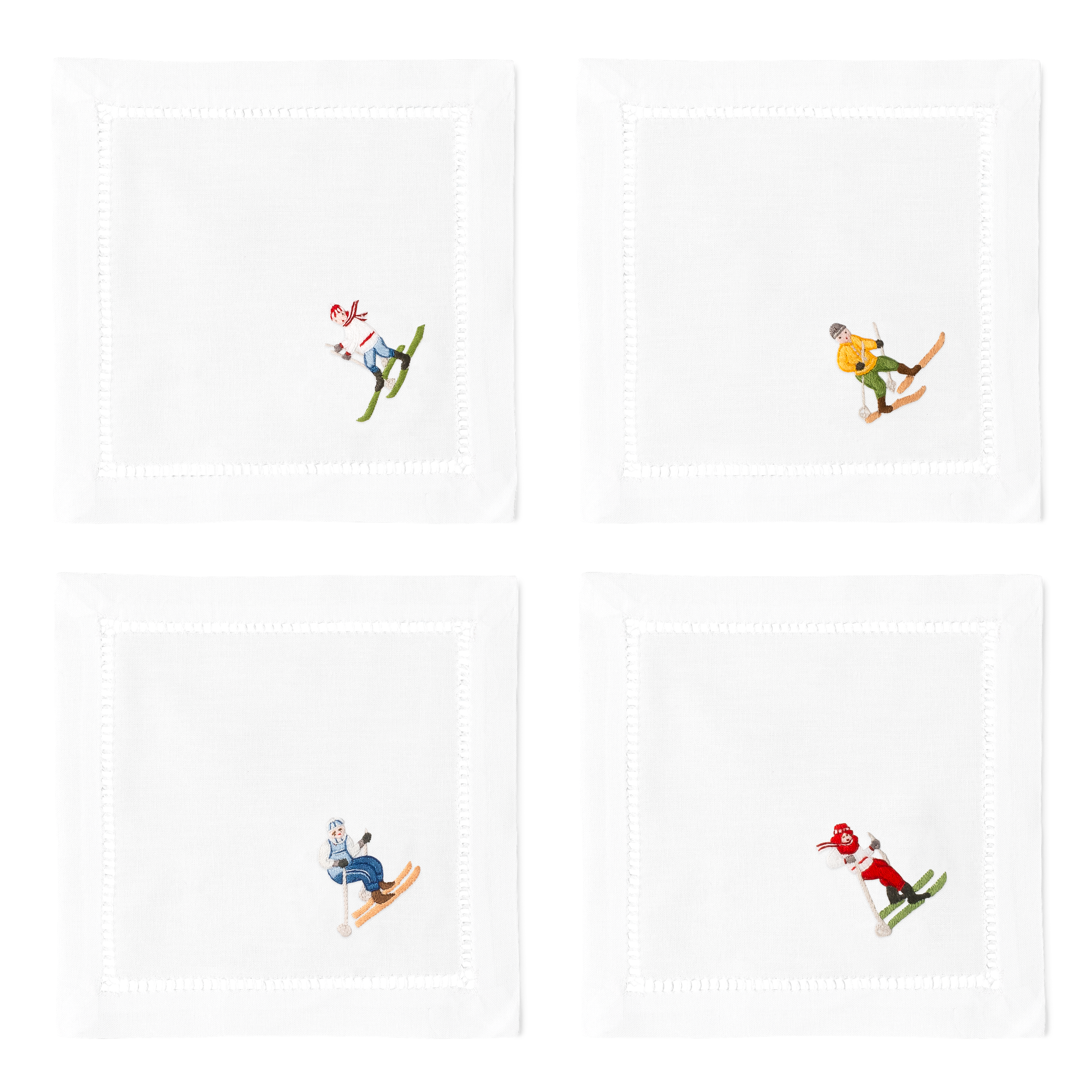 Skiers Cocktail Napkins - Mixed Set of 4