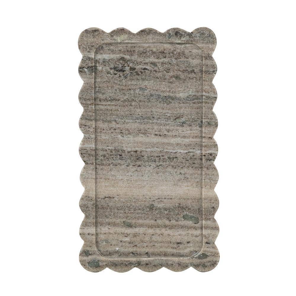Scalloped Marble Tray with Natural Gray Finish