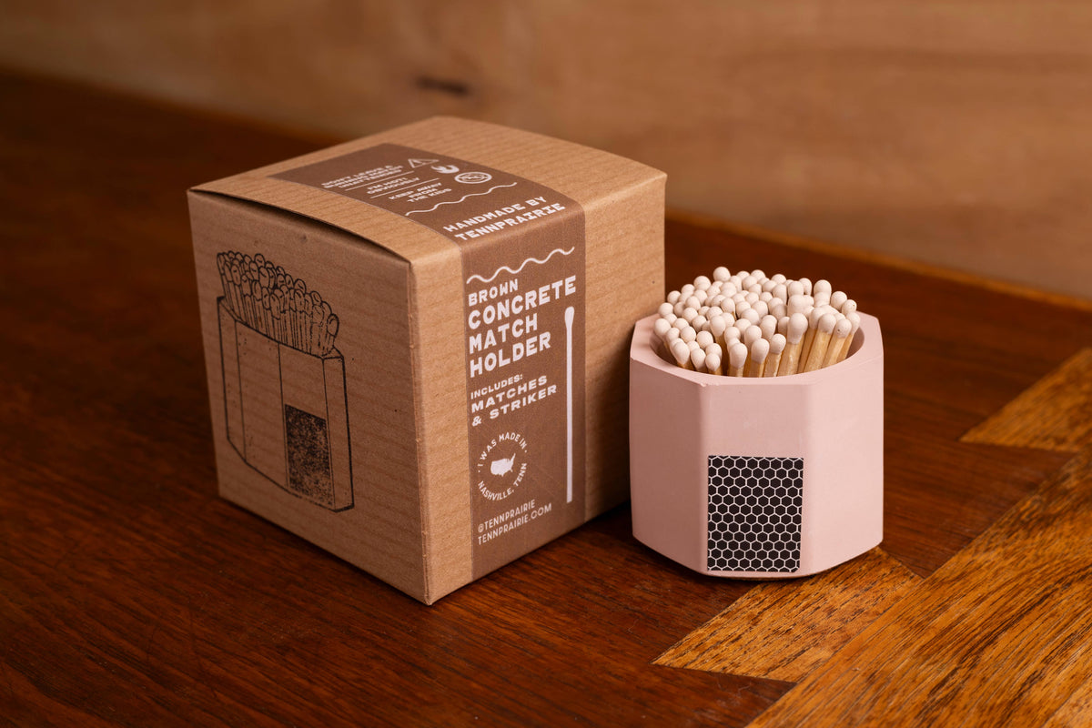 Concrete Match Holder – Modern Design with 2-Inch Safety Matches: Navy