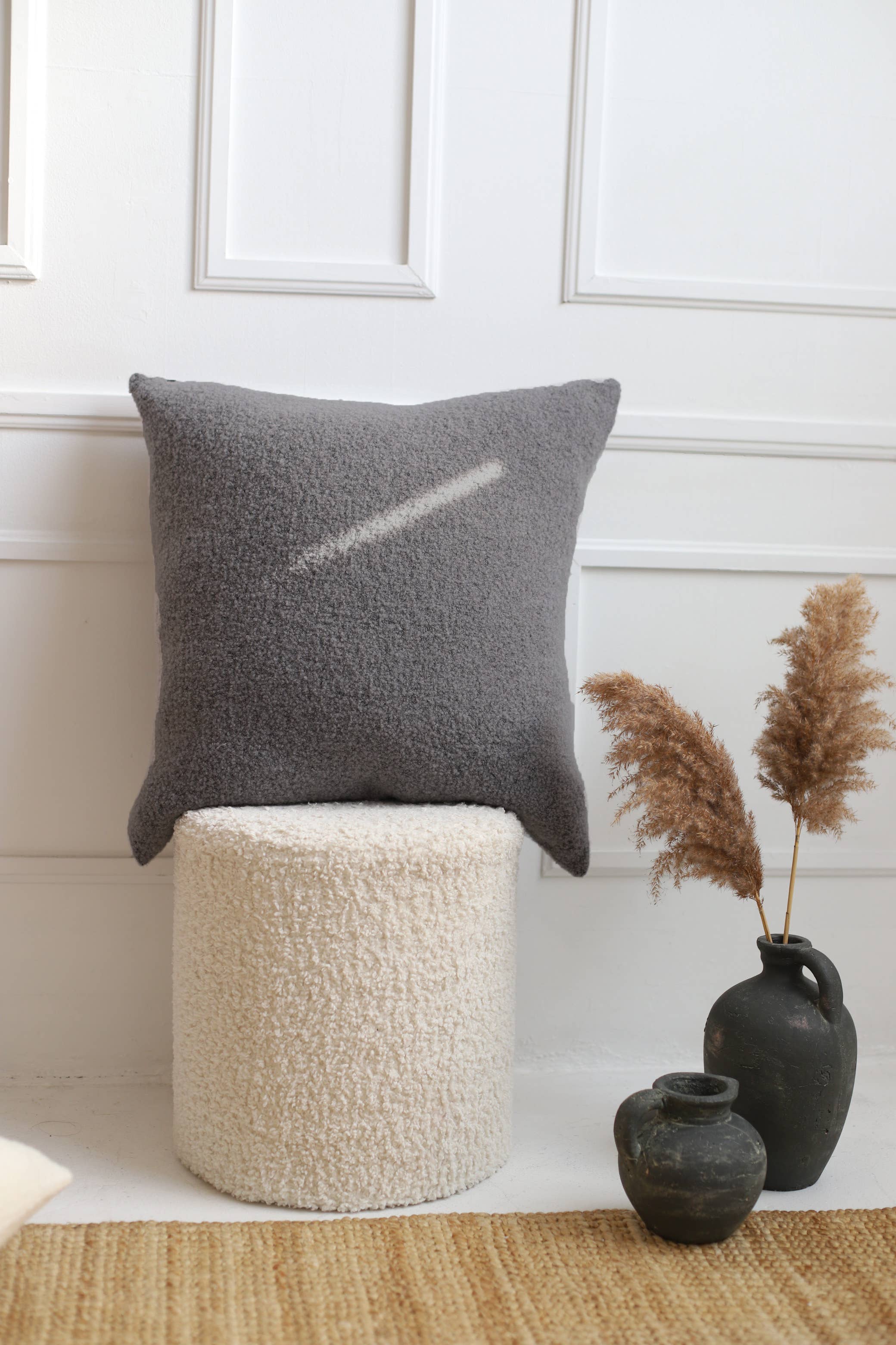 Baldwin Wool Pillow - Dark Grey Boucle