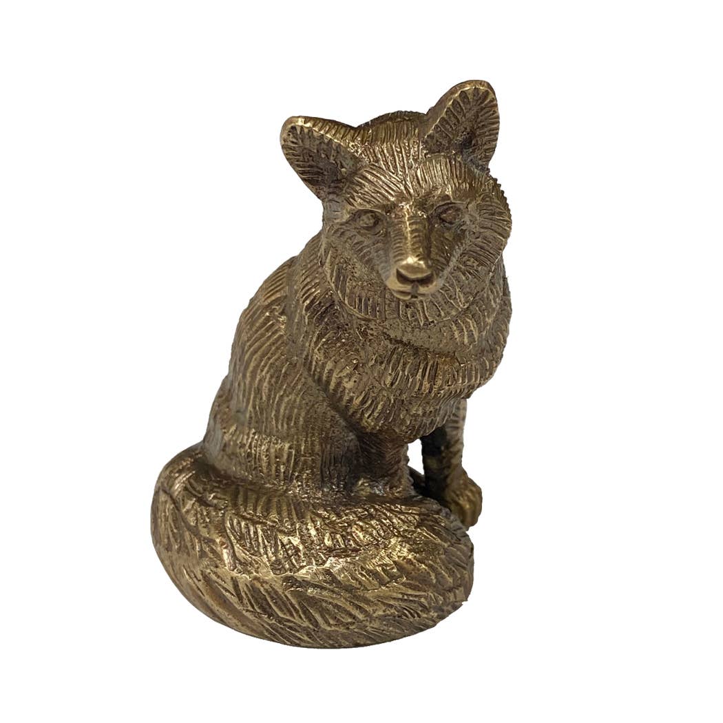 Solid Brass Sitting Fox Figurine