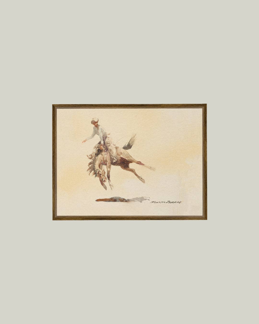 Bucking Rider Framed Antique Art: 32x24