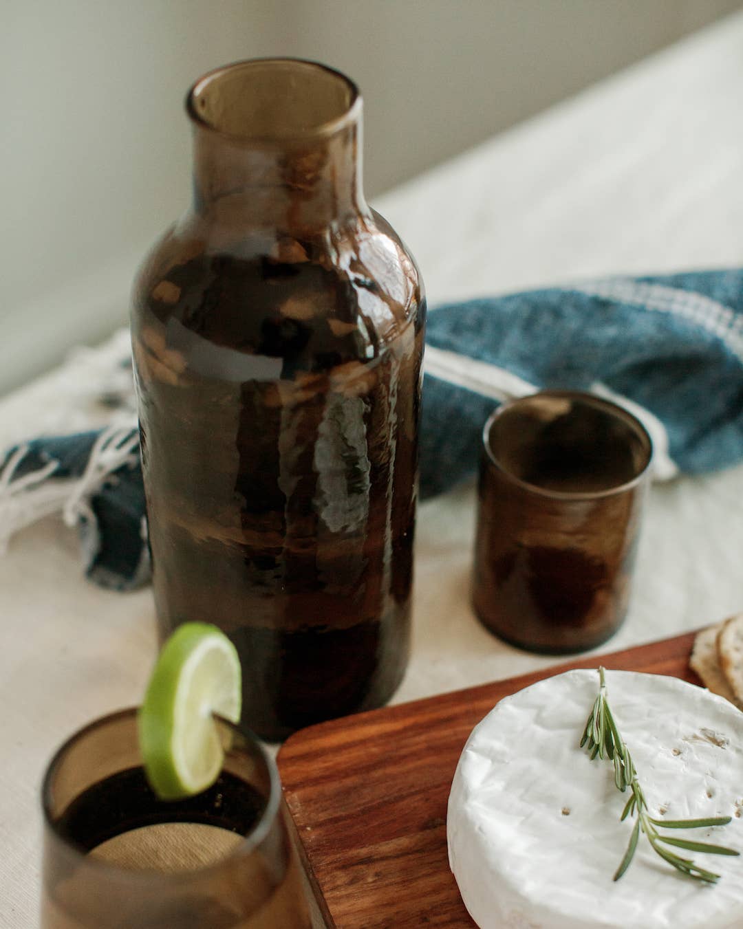 Handblown Hammered Glass Carafe: Smoke