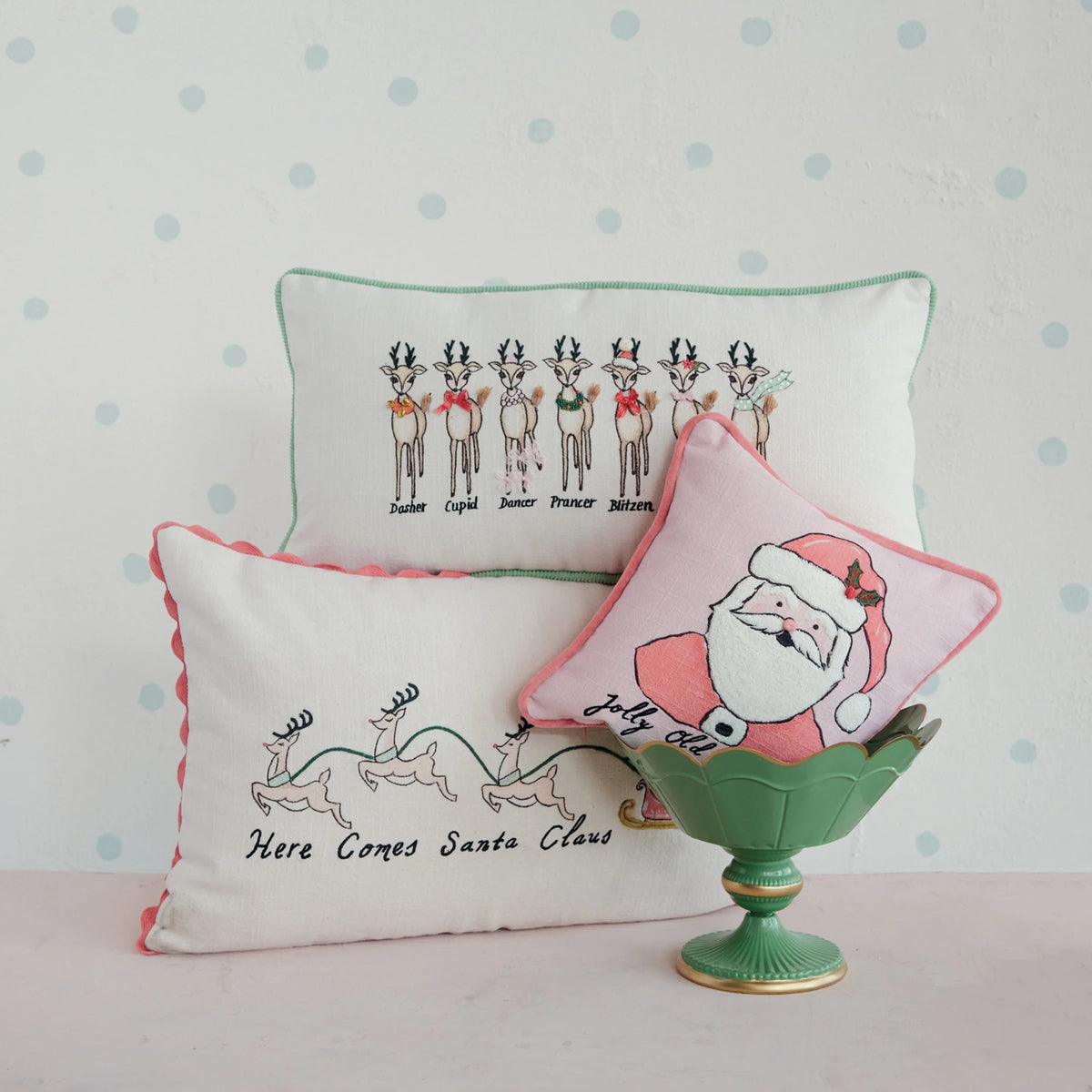 Embroidered Reindeer Lumbar Pillow