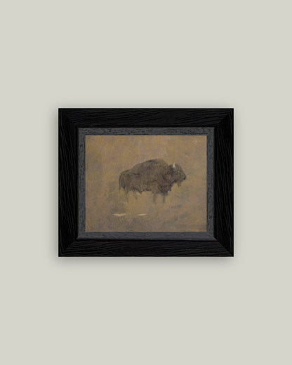 Buffalo in a Sandstorm Framed Antique Art