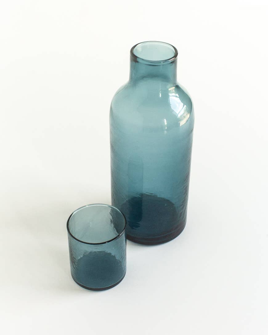Handblown Hammered Glass Carafe: Smoke