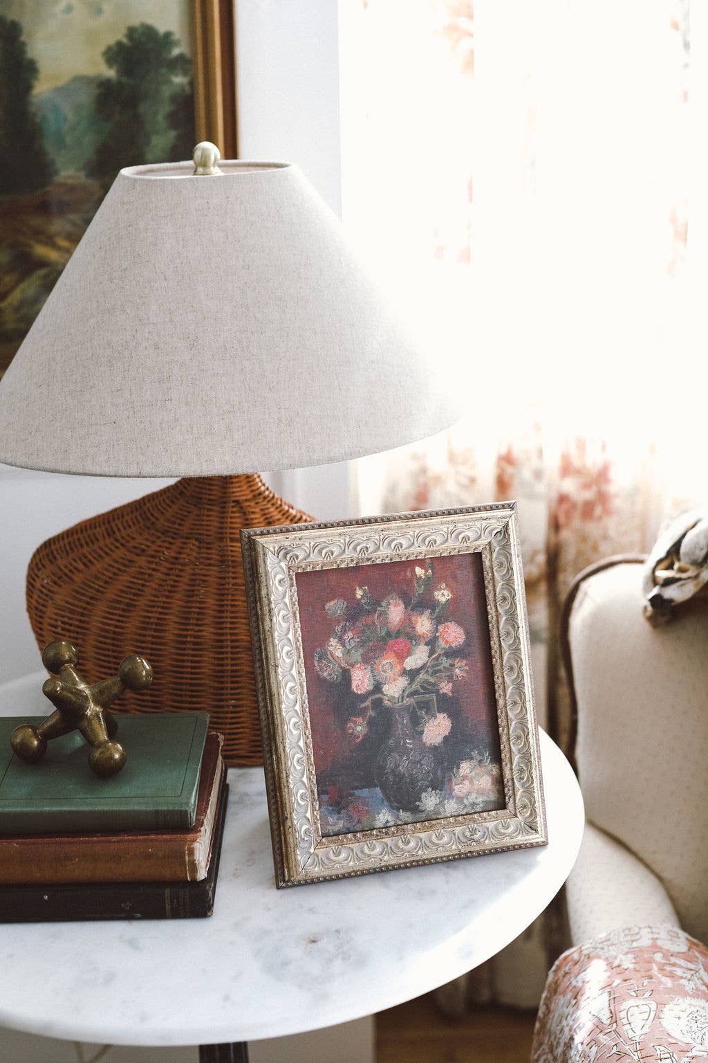 Chinese Asters and Gladioli Framed Antique Art: 5x7