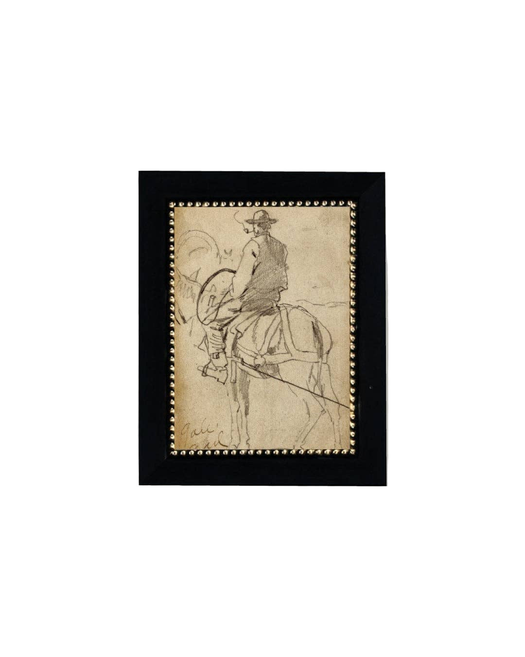 Man Riding a Horse Framed Antique Art: