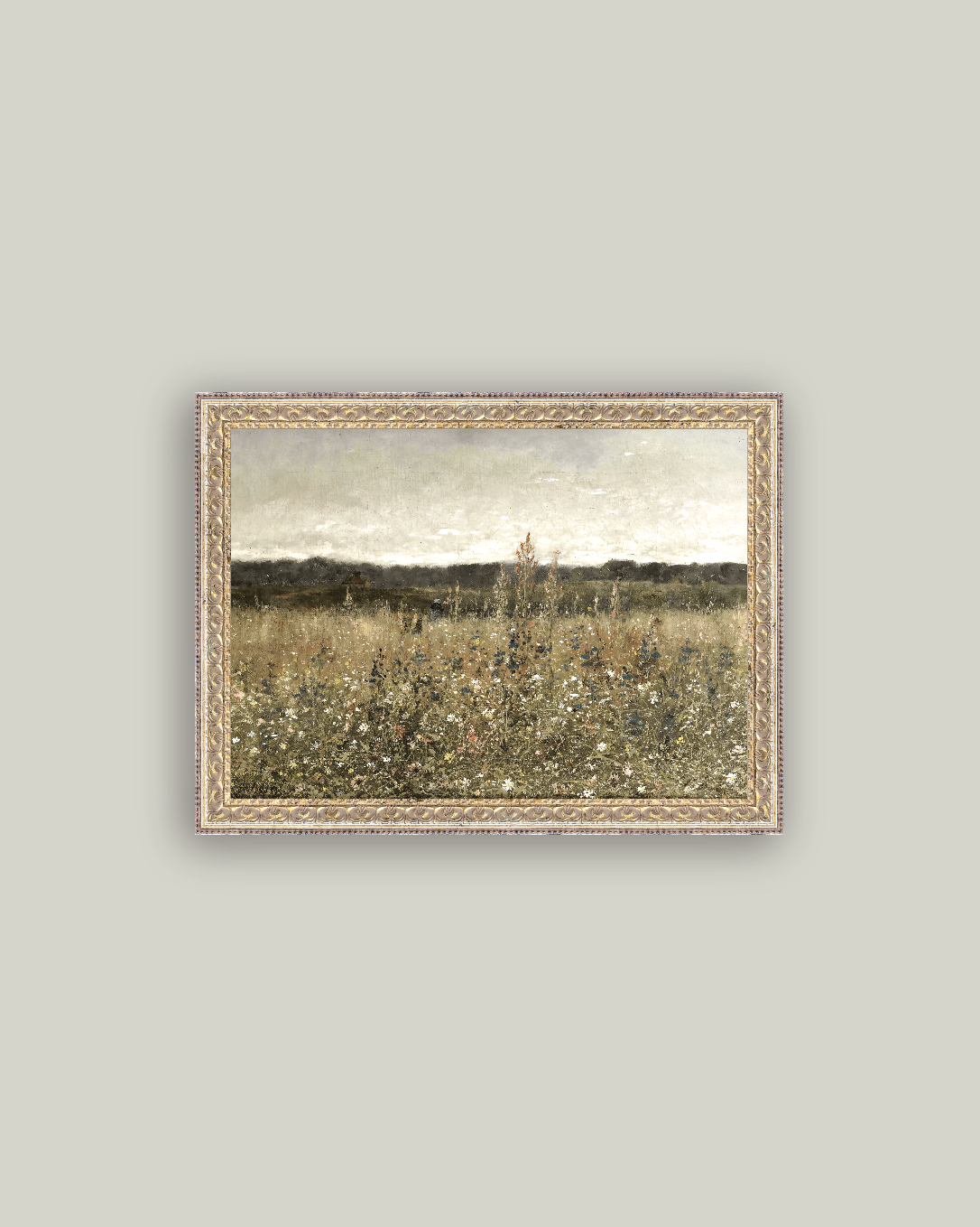 Wildflower Field Framed Antique Art: 10x8