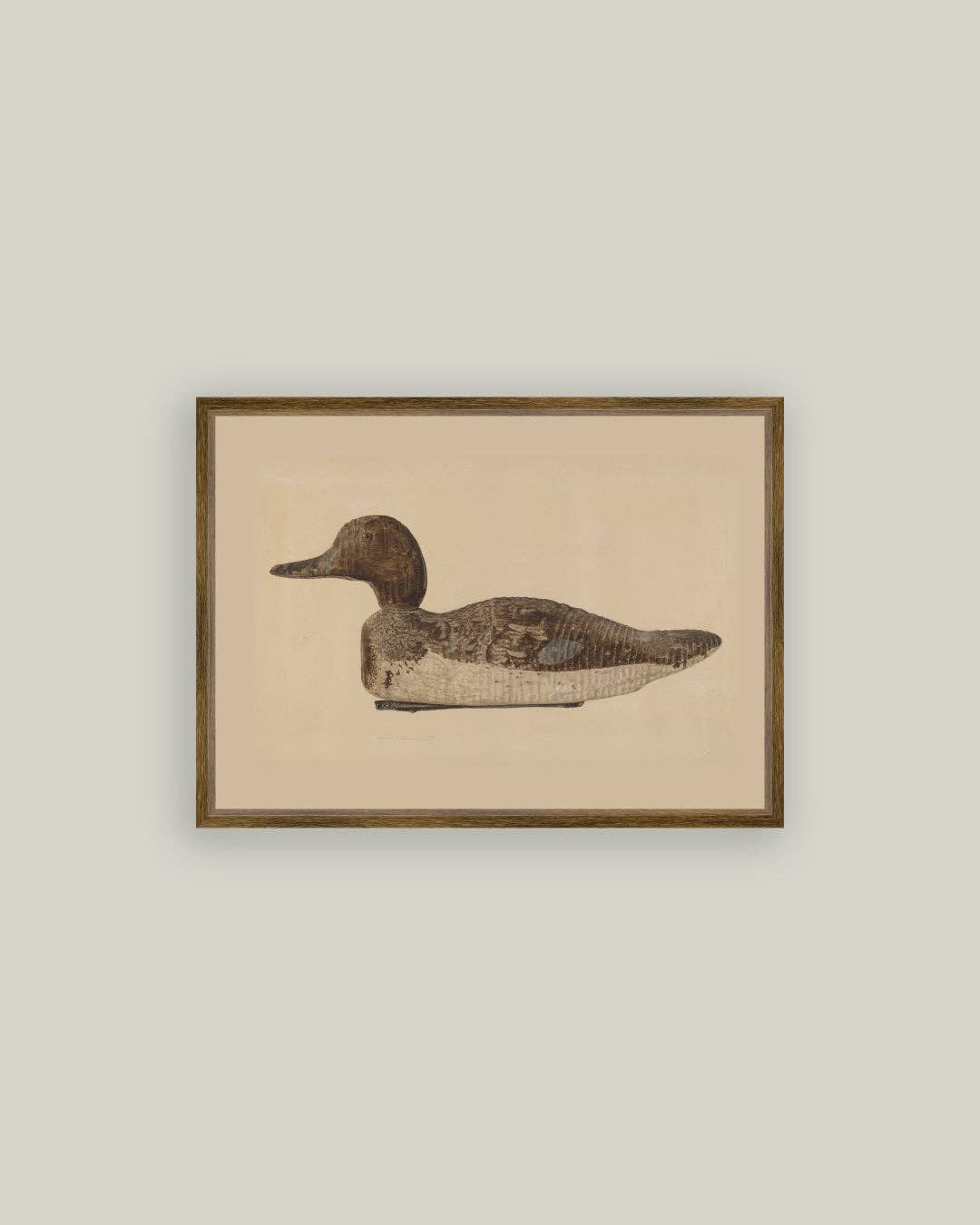 Wooden Duck Decoy Framed Antique Art: 9x7