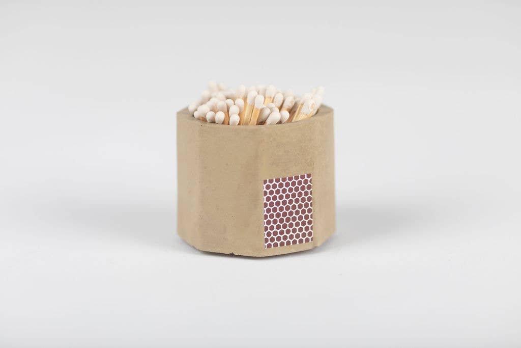 Concrete Match Holder – Modern Design with 2-Inch Safety Matches: All Black