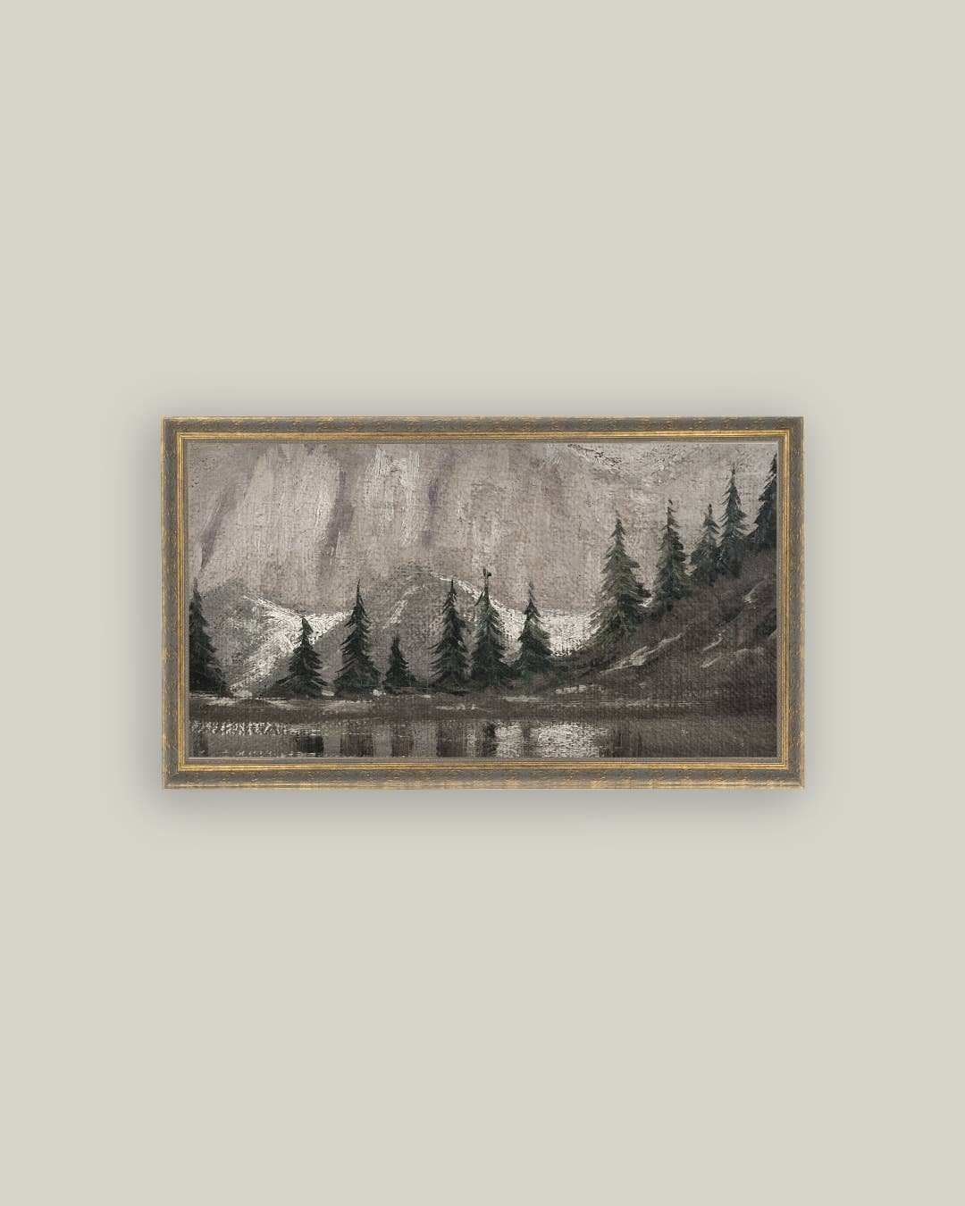 Muted Pine and Lake Framed Antique Art