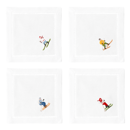 Skiers Cocktail Napkins - Mixed Set of 4