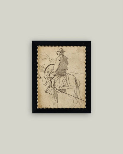 Man Riding a Horse Framed Antique Art: