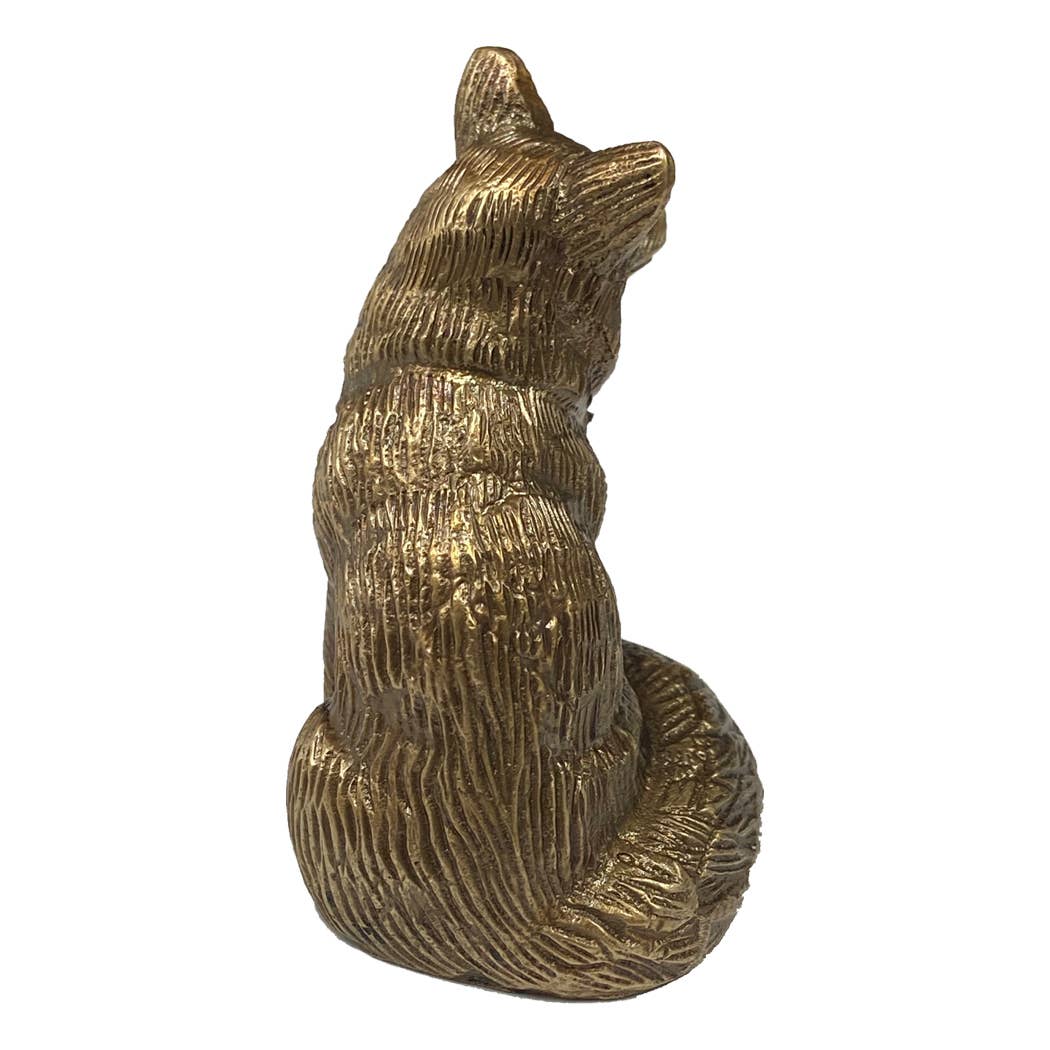 Antiqued Solid Brass Sitting Fox Tabletop Decor
