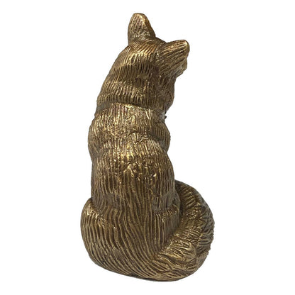 Antiqued Solid Brass Sitting Fox Tabletop Decor