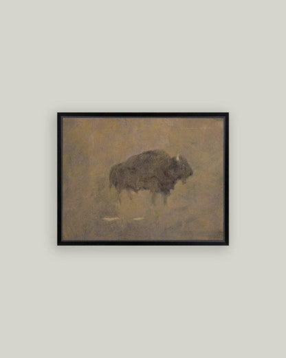 Buffalo in a Sandstorm Framed Antique Art