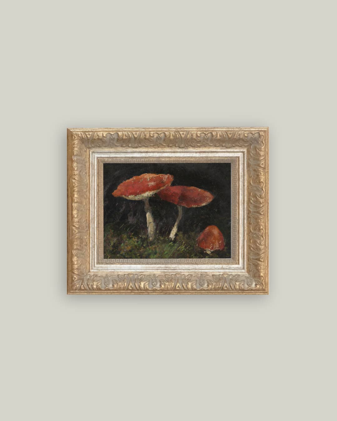 Vintage Mushrooms Framed Antique Art: 9x7