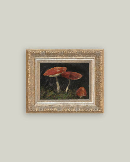 Vintage Mushrooms Framed Antique Art: 9x7