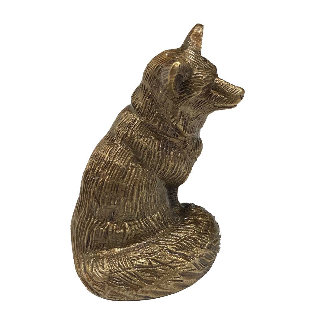 Antiqued Solid Brass Sitting Fox Tabletop Decor