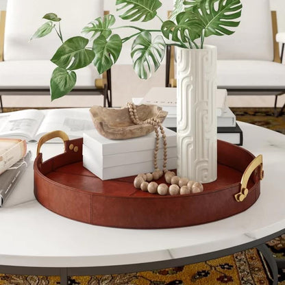 Round Leather Stitched Tray