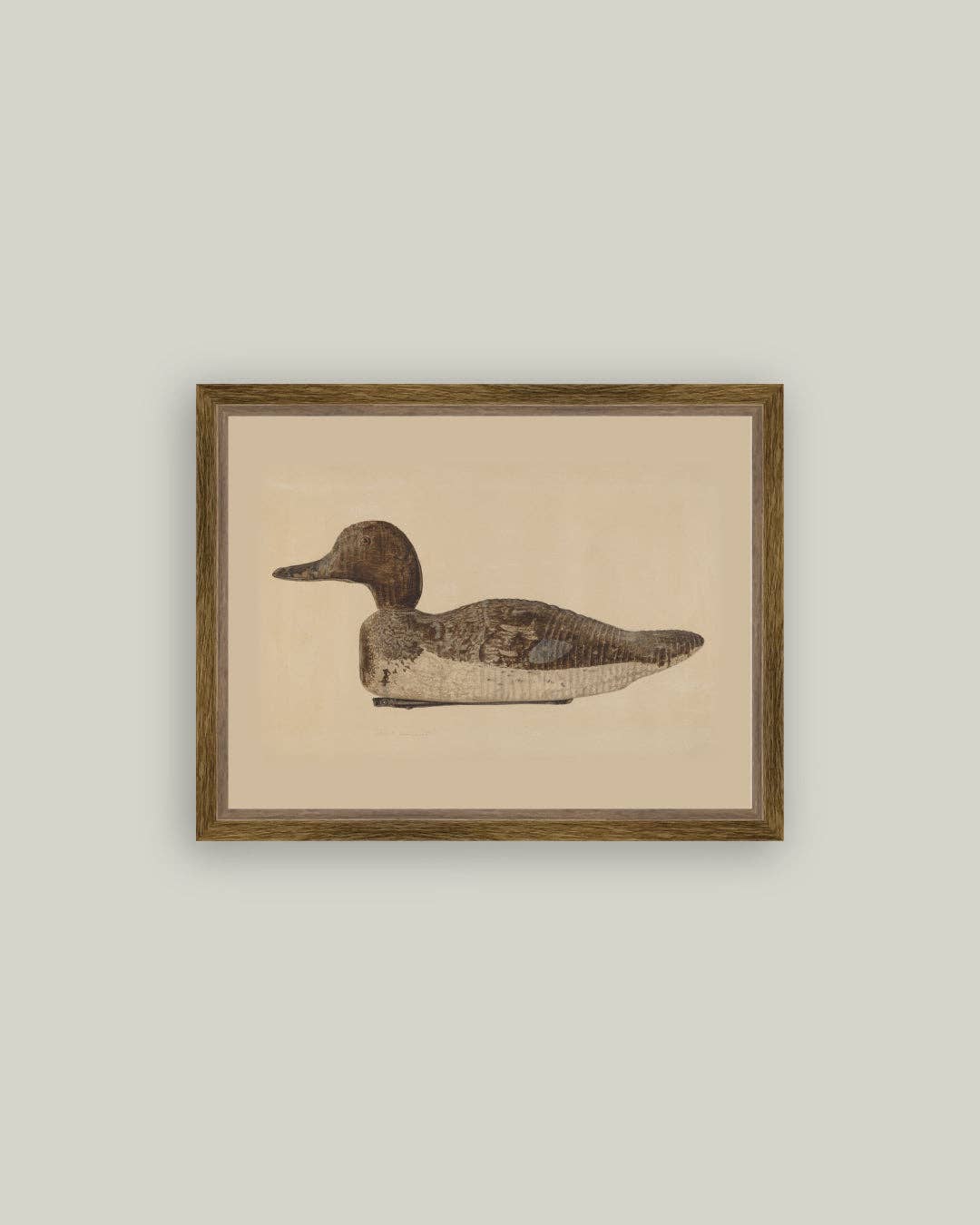 Wooden Duck Decoy Framed Antique Art: 9x7