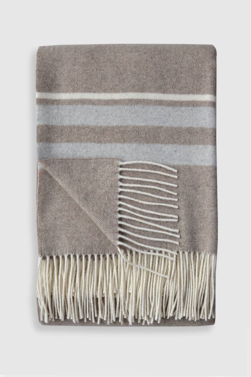 Cornwall Wool Throw – Brown with Ivory &amp; Grey Stripes