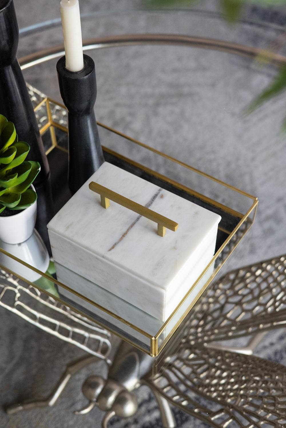 Minimal Box White Marble With Brass Handle