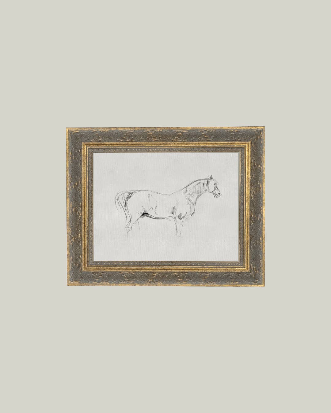 Horse Sketch Framed Antique Art: 7x5