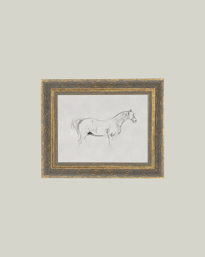 Horse Sketch Framed Antique Art: 7x5