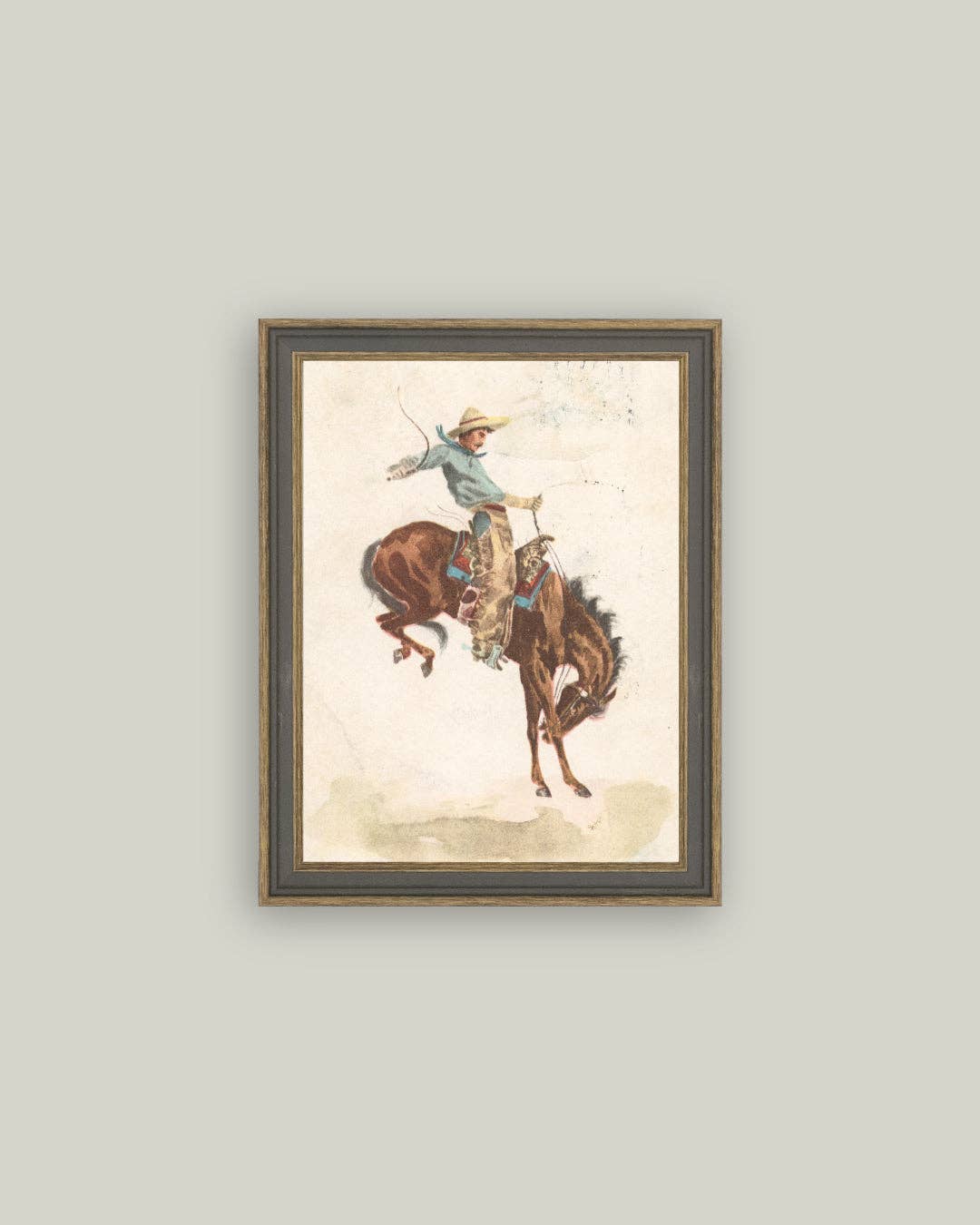 Bucking Bronco Framed Antique Art,