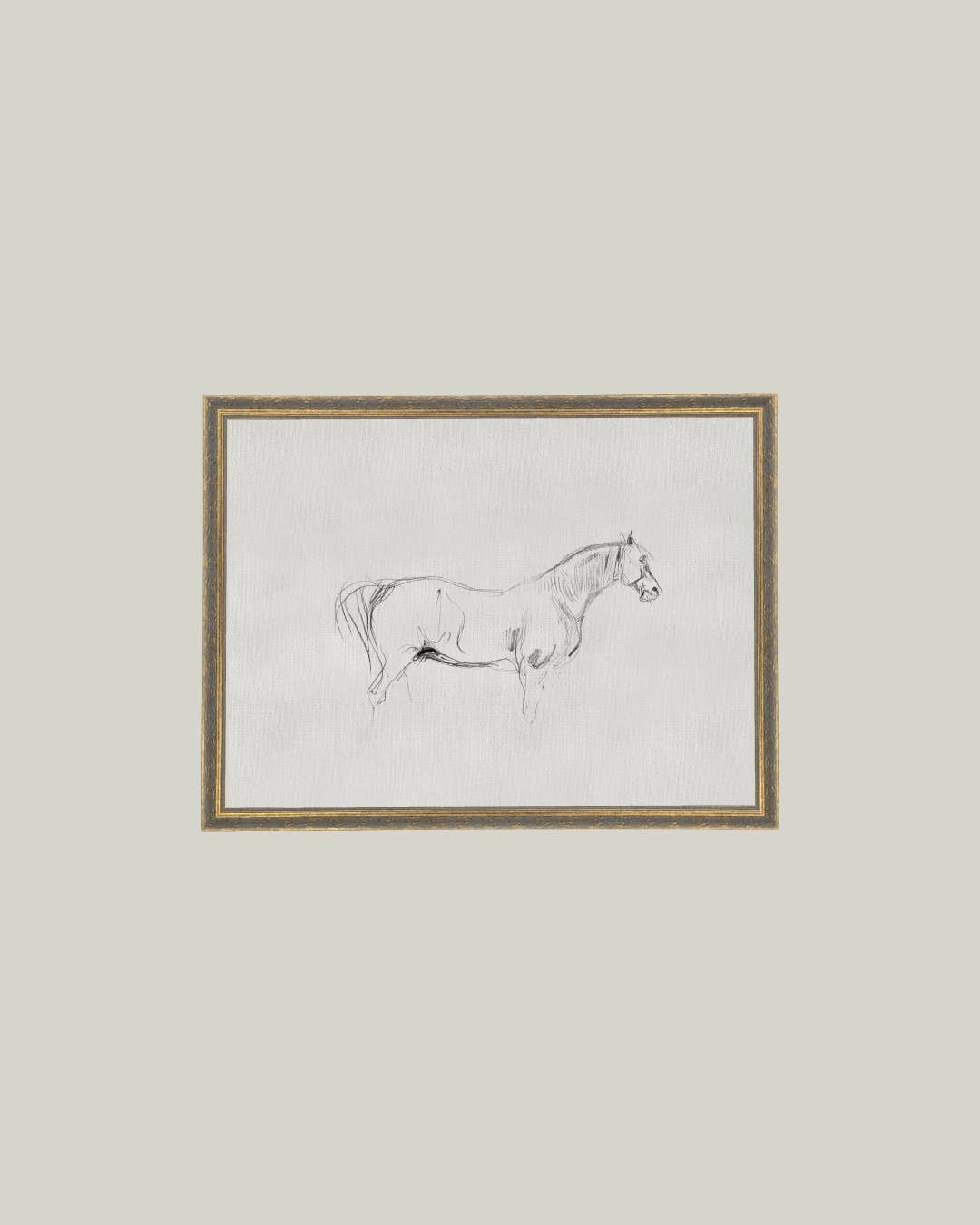 Horse Sketch Framed Antique Art: 7x5