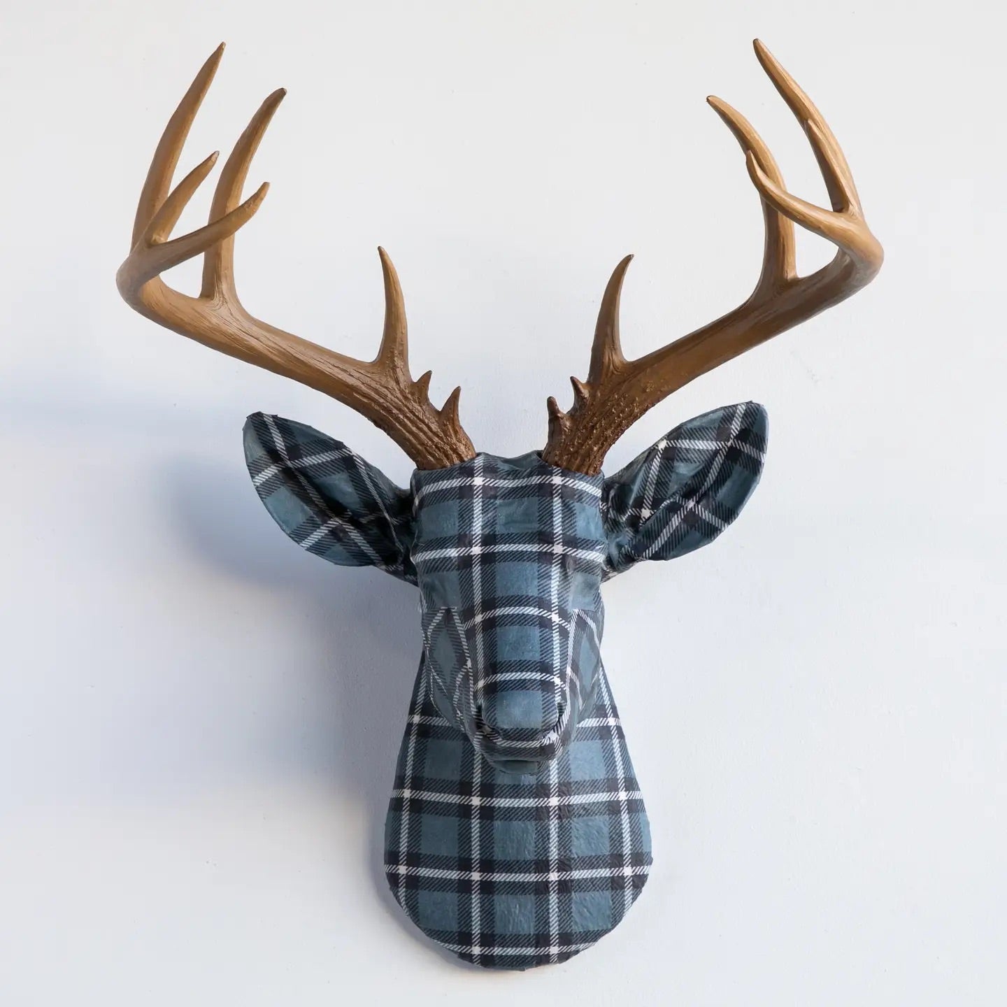 Near and Deer -Modern Blue Plaid Deer