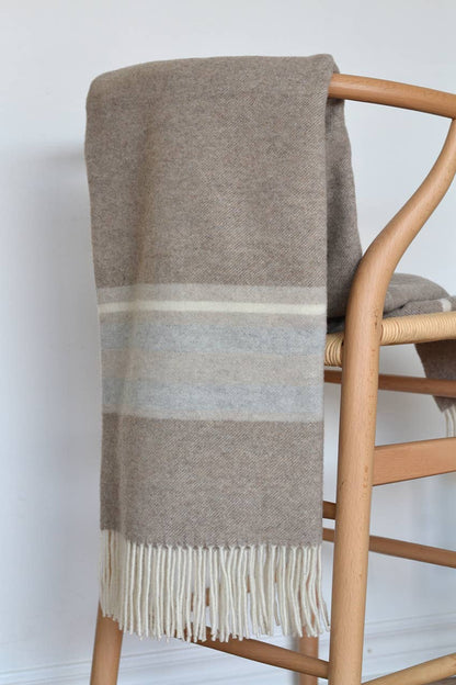 Cornwall Wool Throw – Brown with Ivory &amp; Grey Stripes