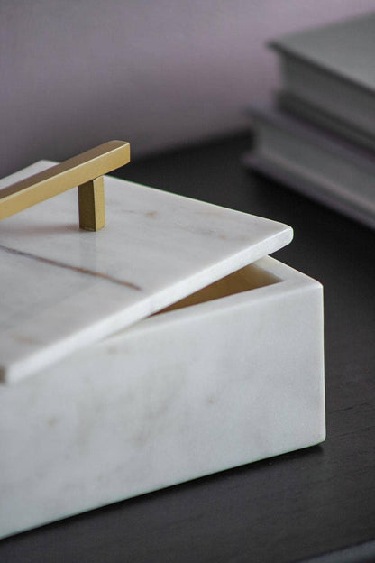 Minimal Box White Marble With Brass Handle