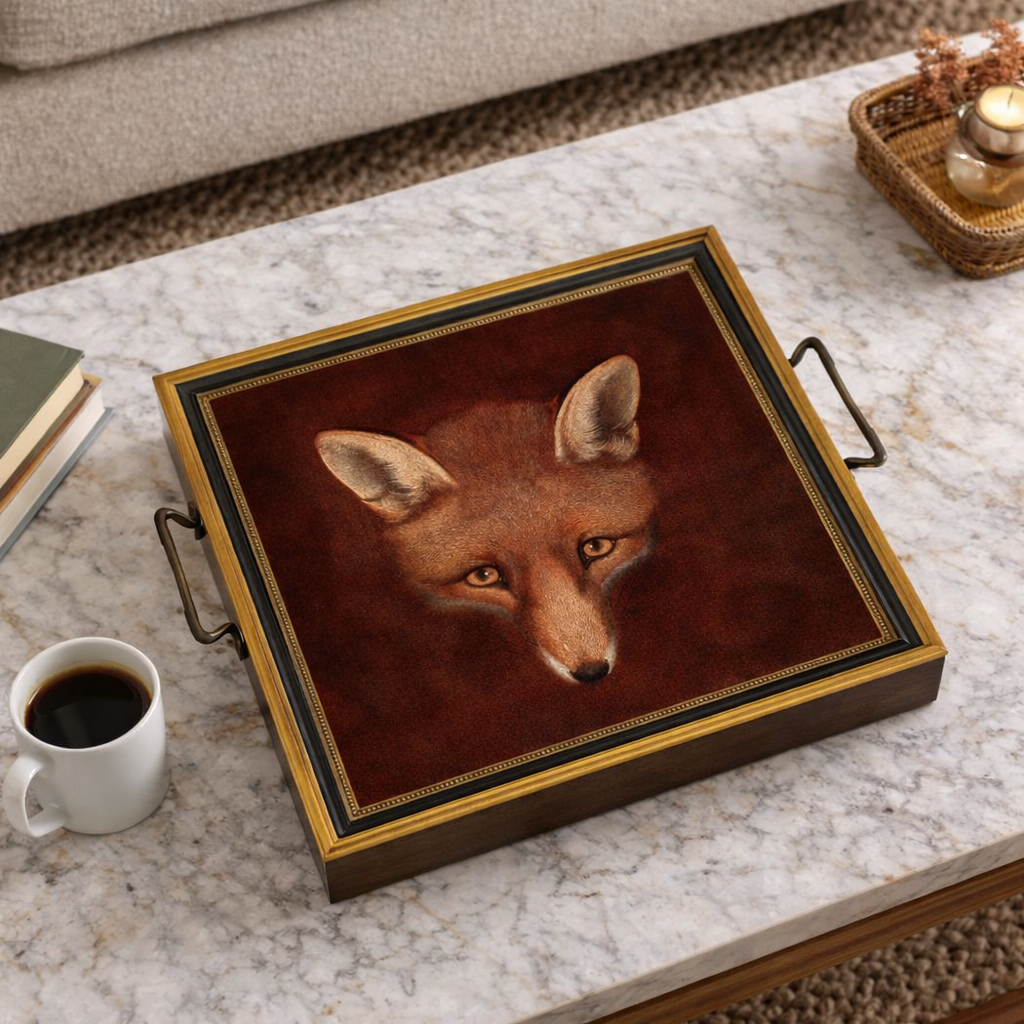 Fox Head Tray with Brass Handles