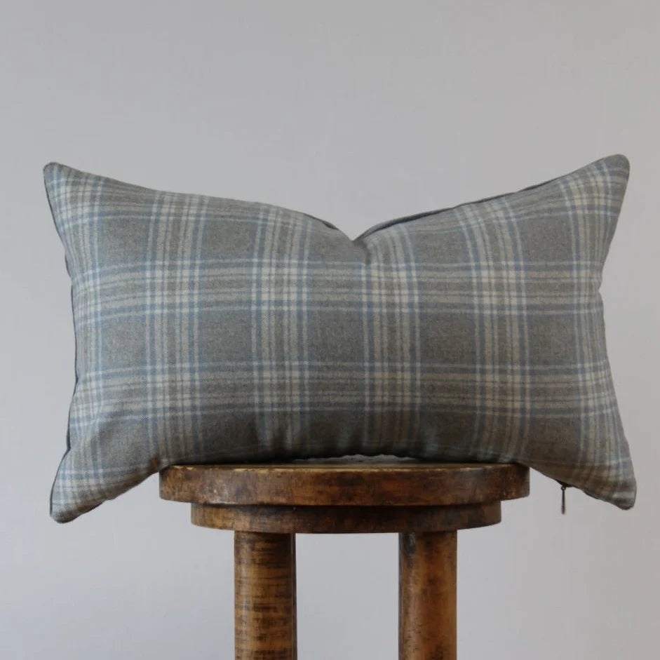 Plaid Wool &amp; Velvet Pillow - 12x20