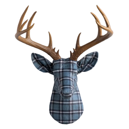Fabric Deer Head - Modern Blue Plaid