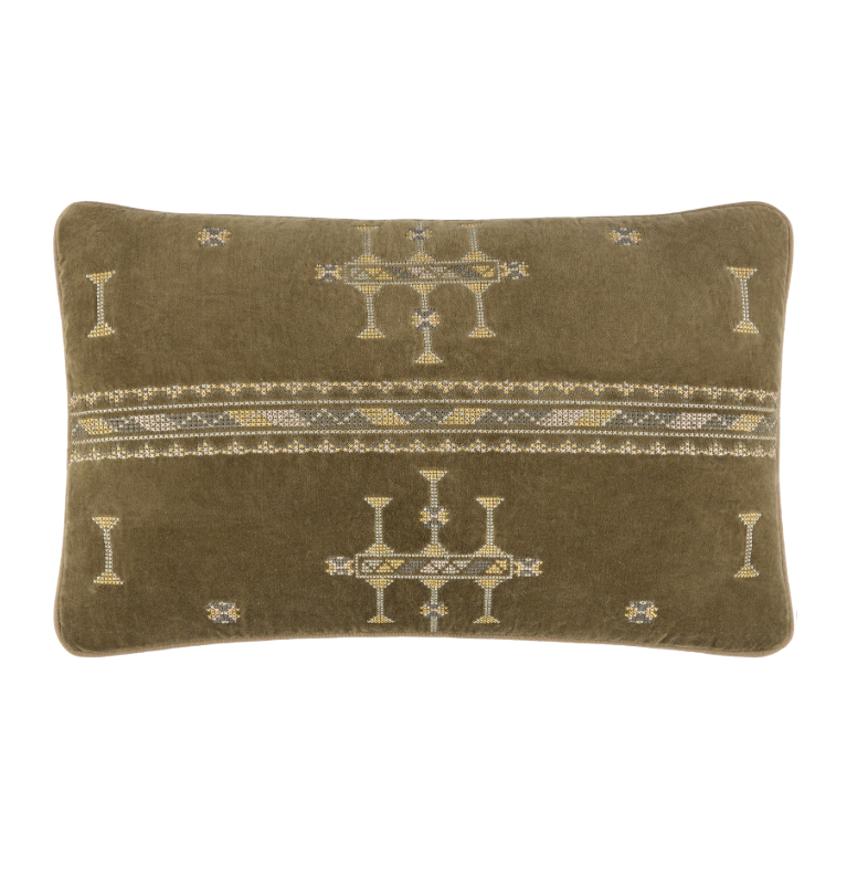 Green Print Velour Pillow