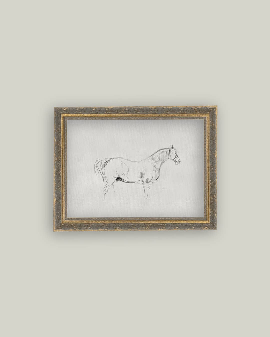 Horse Sketch Framed Antique Art: 7x5