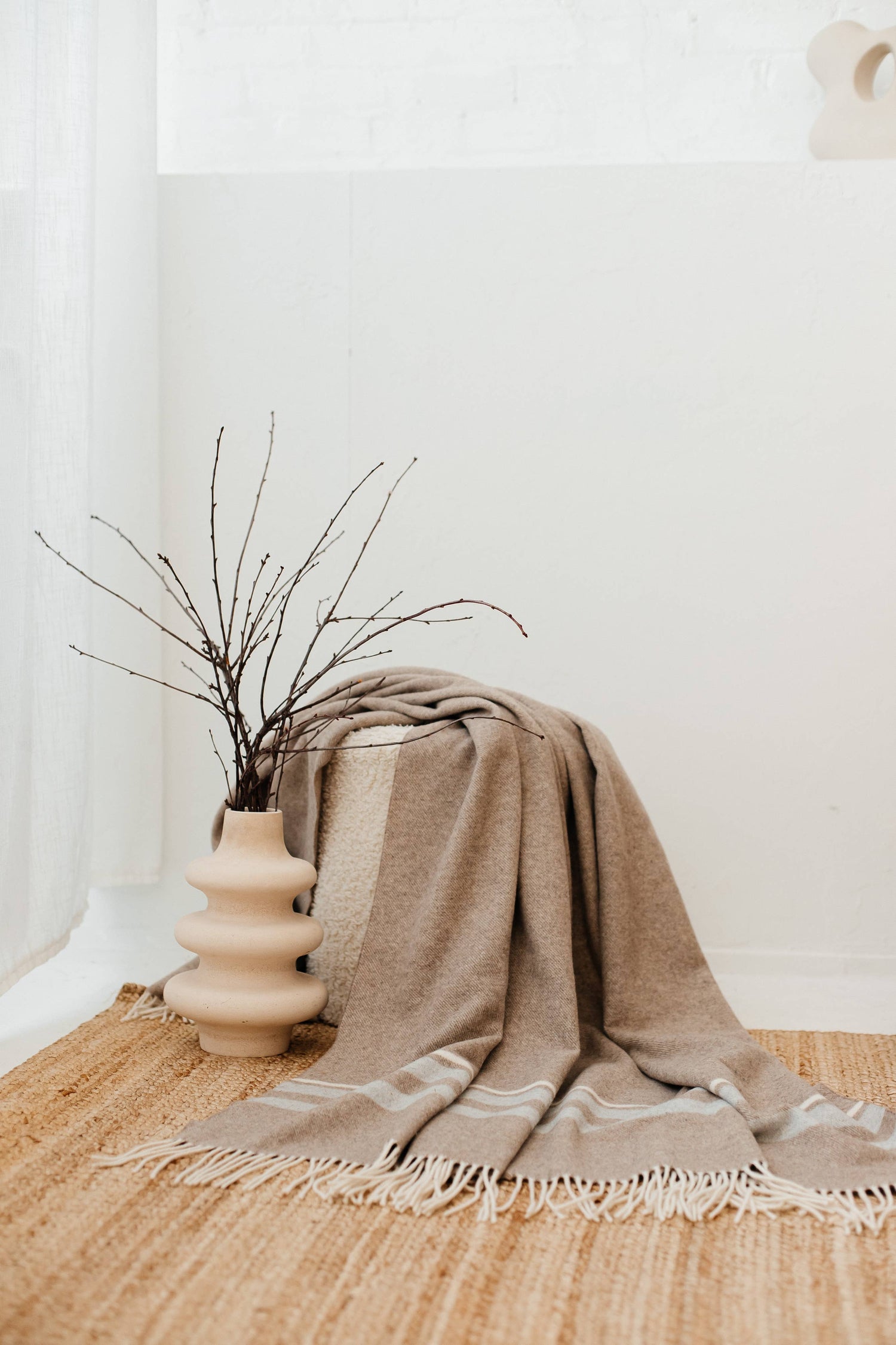 Cornwall Wool Throw – Brown with Ivory &amp; Grey Stripes
