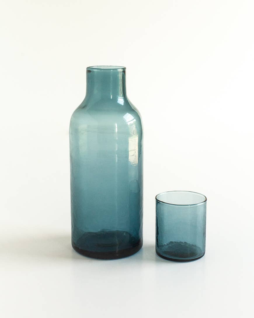 Handblown Hammered Glass Carafe: Smoke