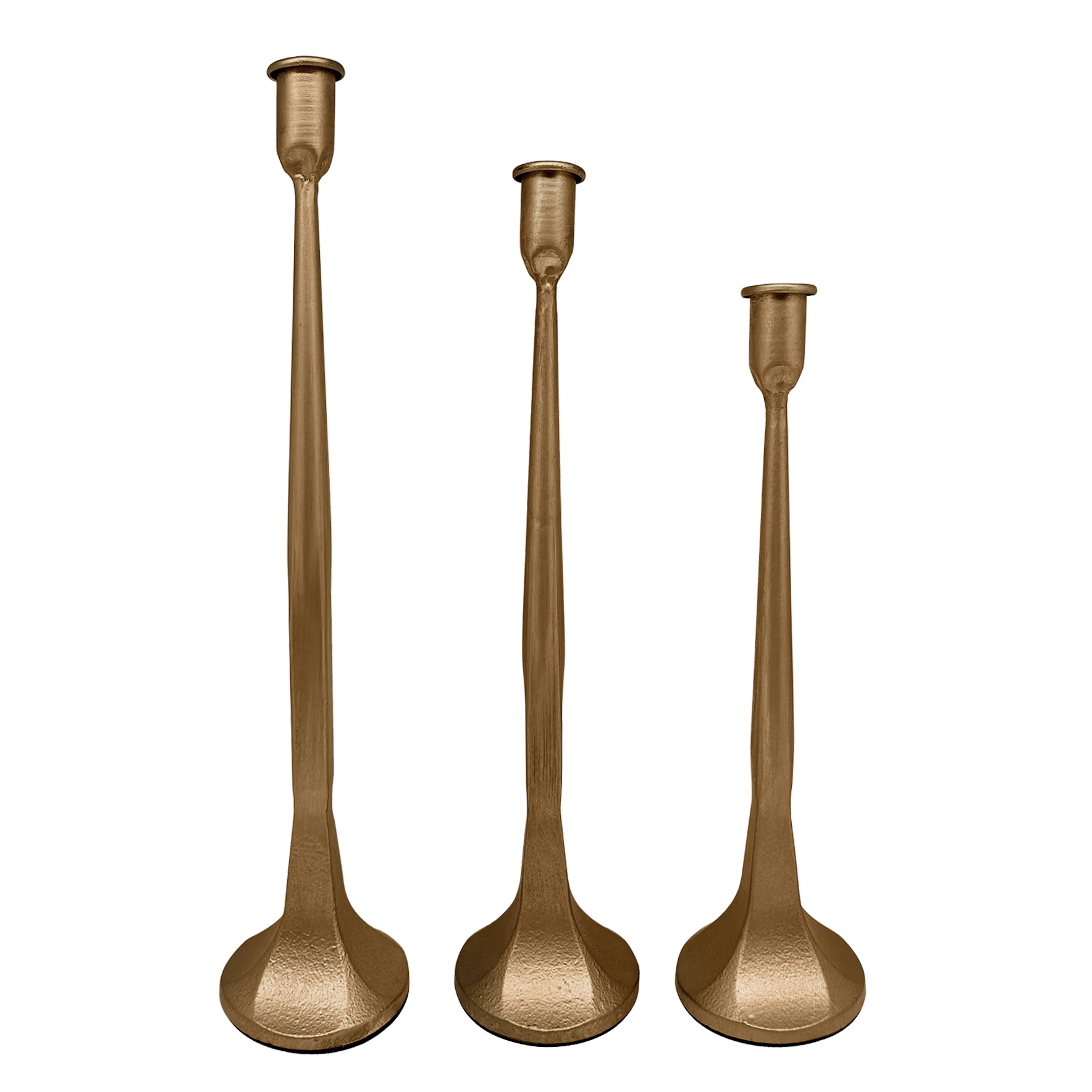 Gold Cast Iron Taper Candle Holders - Set of 3