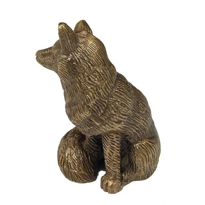 Antiqued Solid Brass Sitting Fox Tabletop Decor