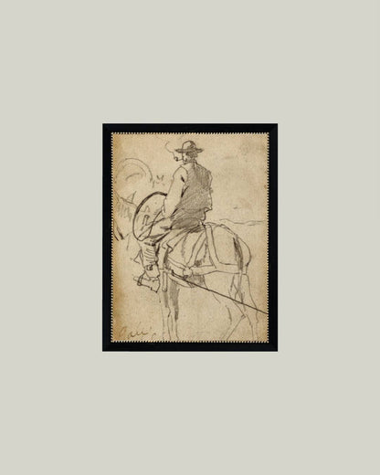Man Riding a Horse Framed Antique Art: