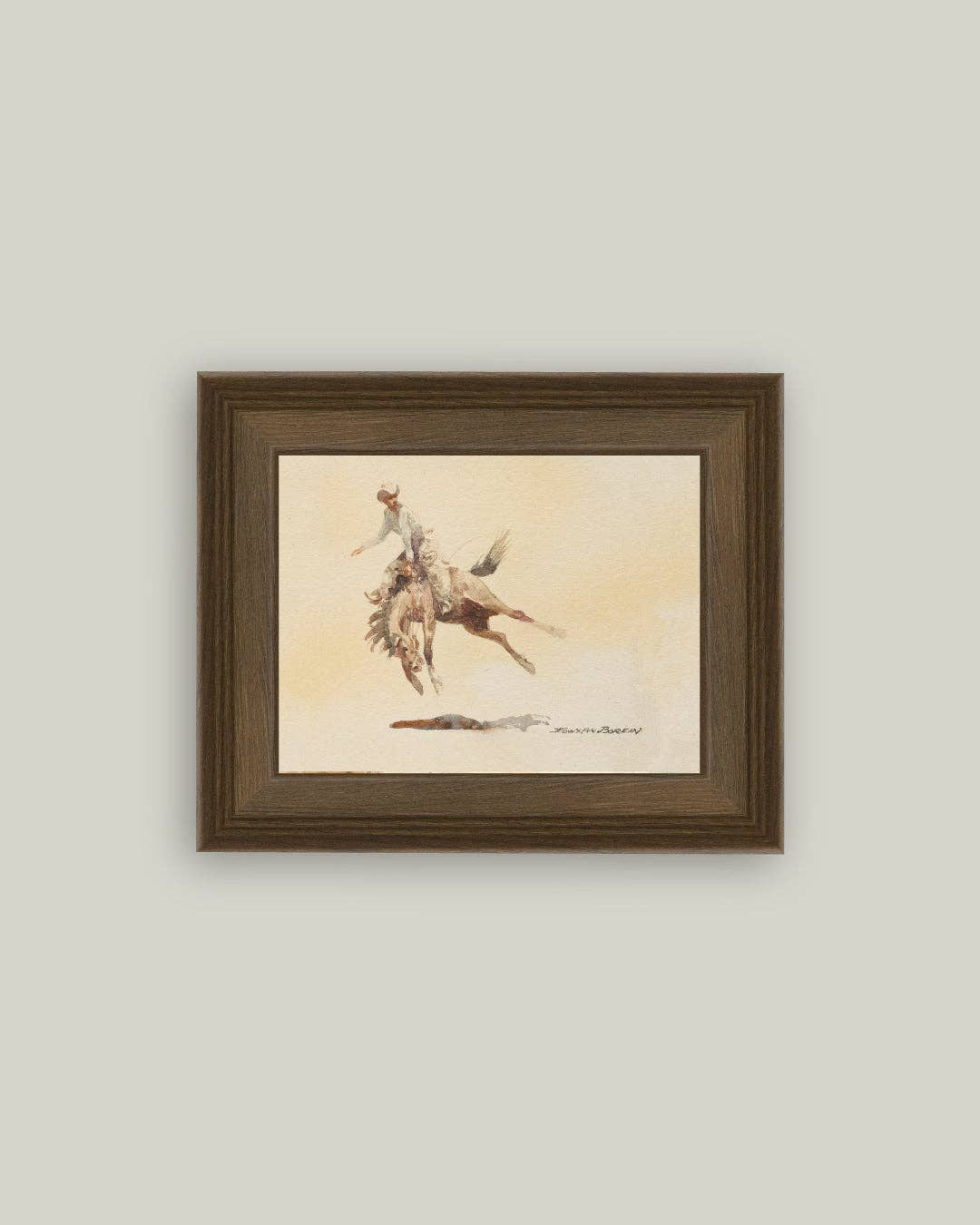 Bucking Rider Framed Antique Art: 32x24