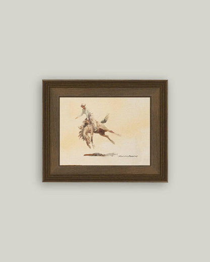 Bucking Rider Framed Antique Art: 32x24