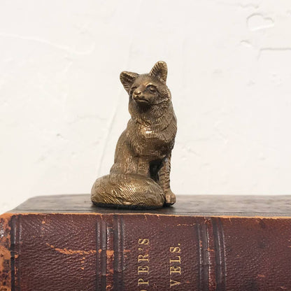 Antiqued Solid Brass Sitting Fox Tabletop Decor