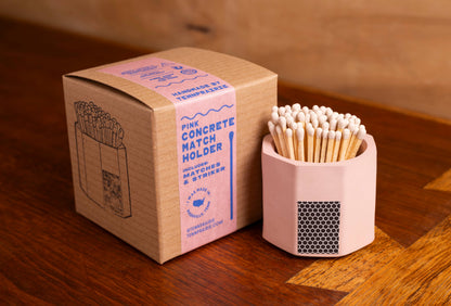 Concrete Match Holder – Modern Design with 2-Inch Safety Matches: All Black