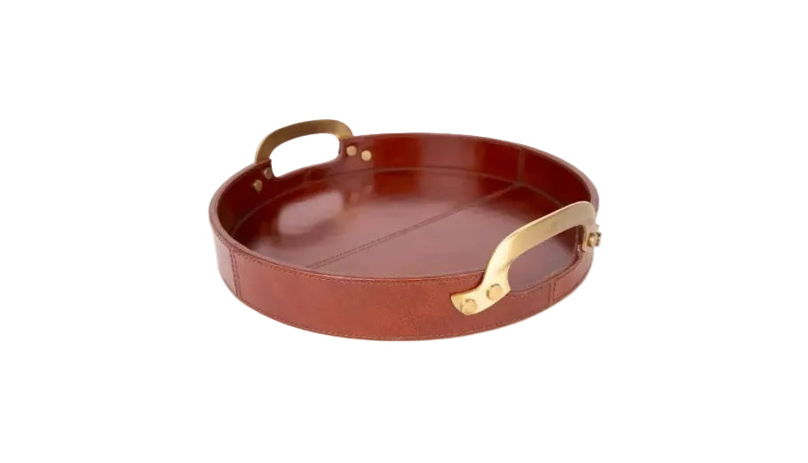 Round Leather Stitched Tray